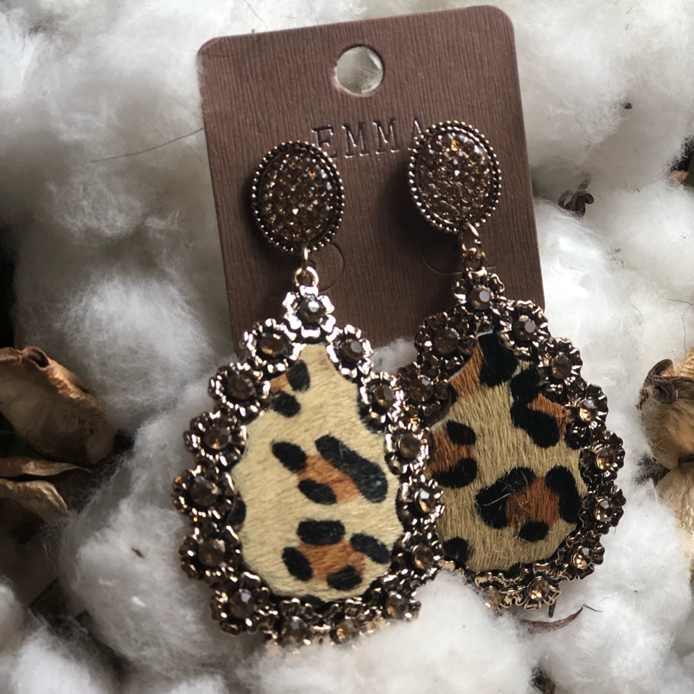 Leopard large rhinestone earrings